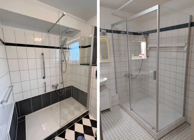 Zwei Duschkabinen, bodennah