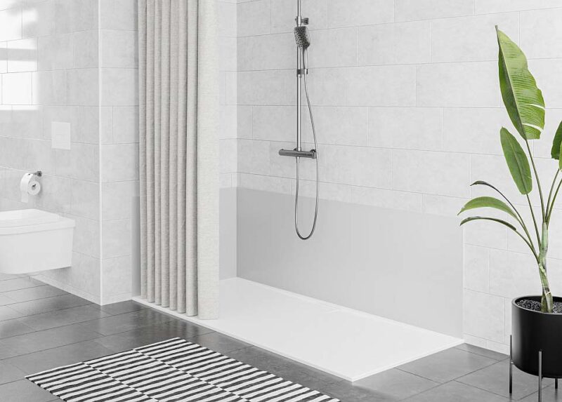 Ebenerdige Dusche mit Vorhang