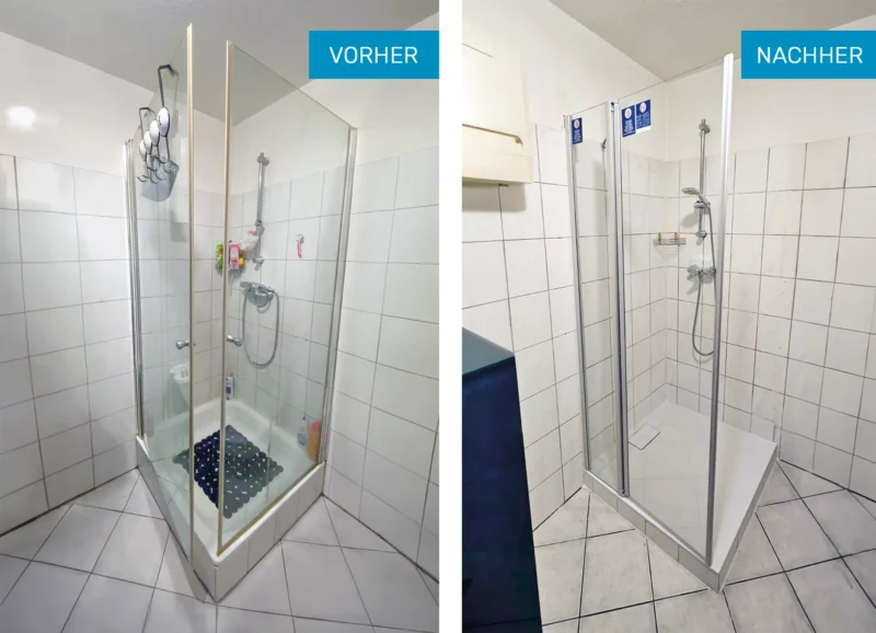 Vorher nachher Bild bodennahe Dusche
